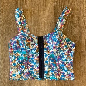 Nollie Fitted Bustier Tank Top in White and Blue